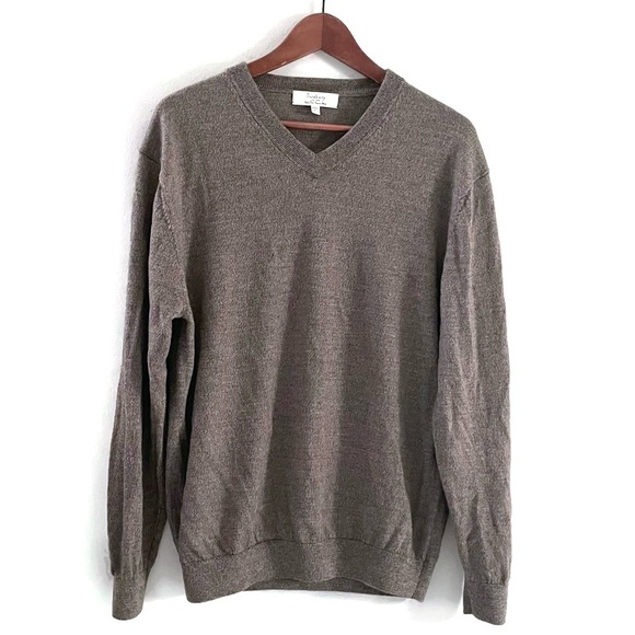 Turnbury Other - 100% Extra Fine Merino Wool Knit Sweater V-Neck Gray Brown Turnbury, L